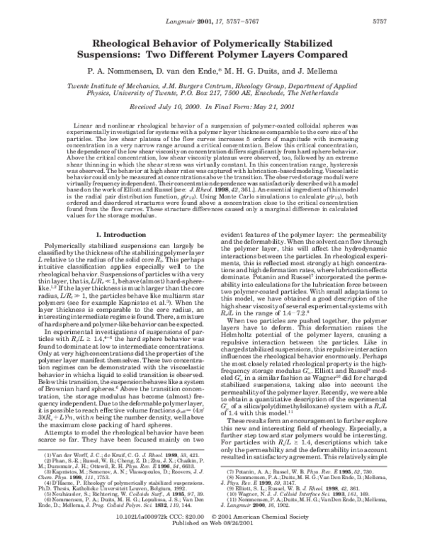 (PDF) Rheological Behavior of Polymerically Stabilized Suspensions: Two ...