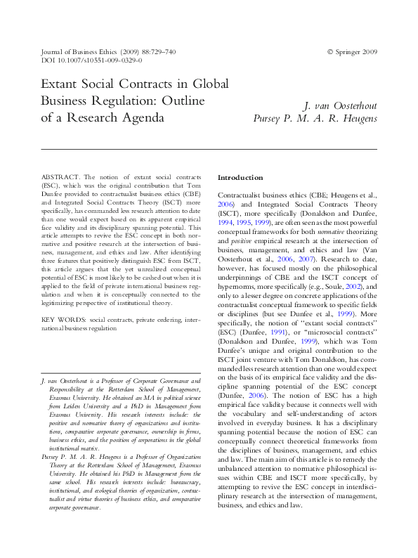 (PDF) Extant Social Contracts in Global Business Regulation: Outline of ...