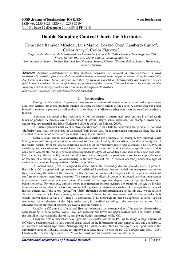 (PDF) Double-Sampling Control Charts for Attributes
