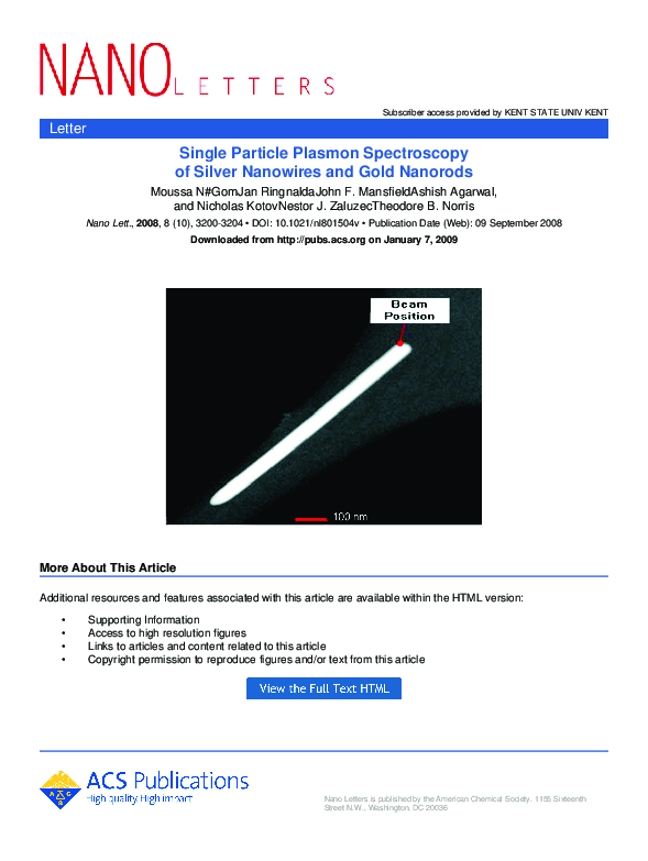 (PDF) Single Particle Plasmon Spectroscopy of Silver Nanowires and Gold ...