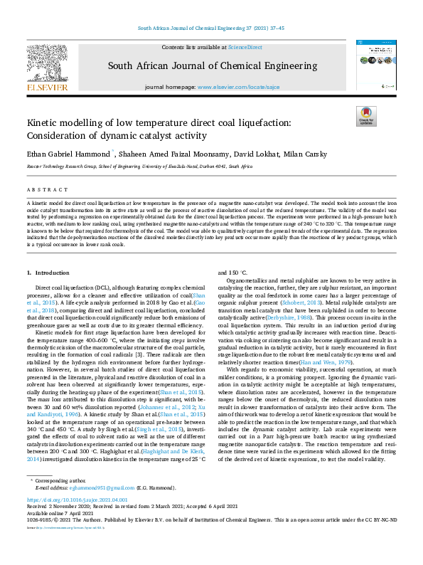 (PDF) Kinetic modelling of low temperature direct coal liquefaction ...