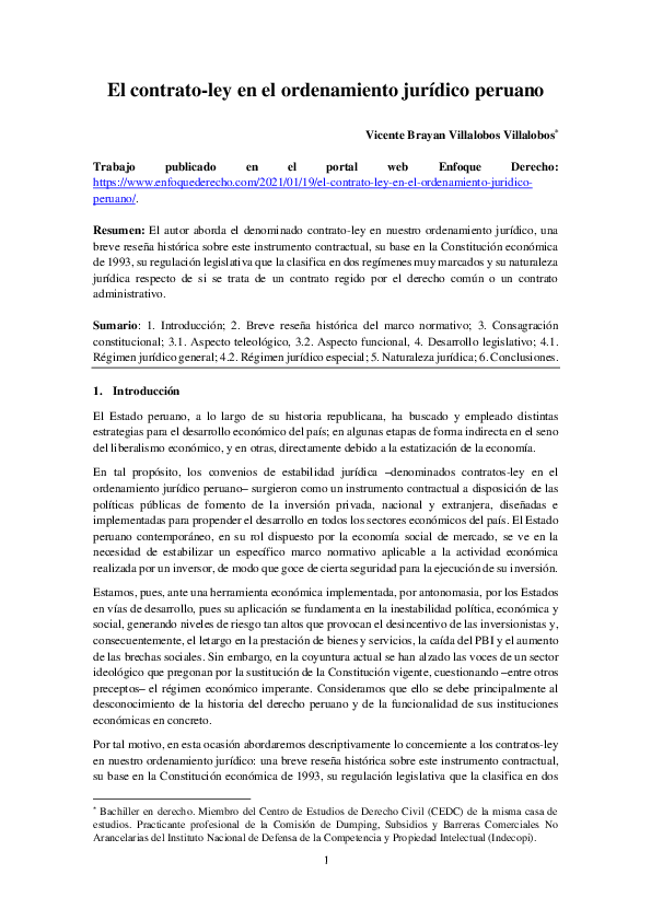 (PDF) El contrato-ley en el ordenamiento jurídico peruano