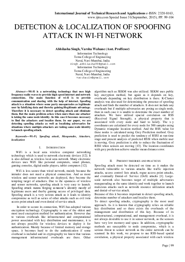(PDF) Detection & Localization of Spoofing Attack in Wi-Fi Network