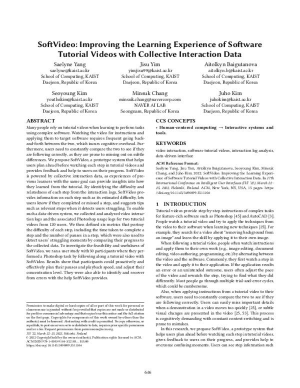 (PDF) SoftVideo: Improving the Learning Experience of Software Tutorial ...