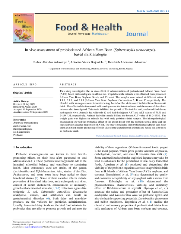 (PDF) In vivo assessment of probioticated African Yam Bean ...
