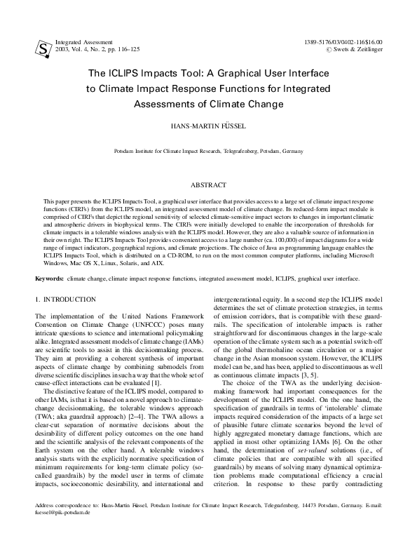 (PDF) The ICLIPS Impacts Tool: A Graphical User Interface to Climate ...
