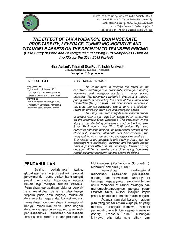 (PDF) The Effect of Tax Avoidation, Exchange Rate, Profitability ...