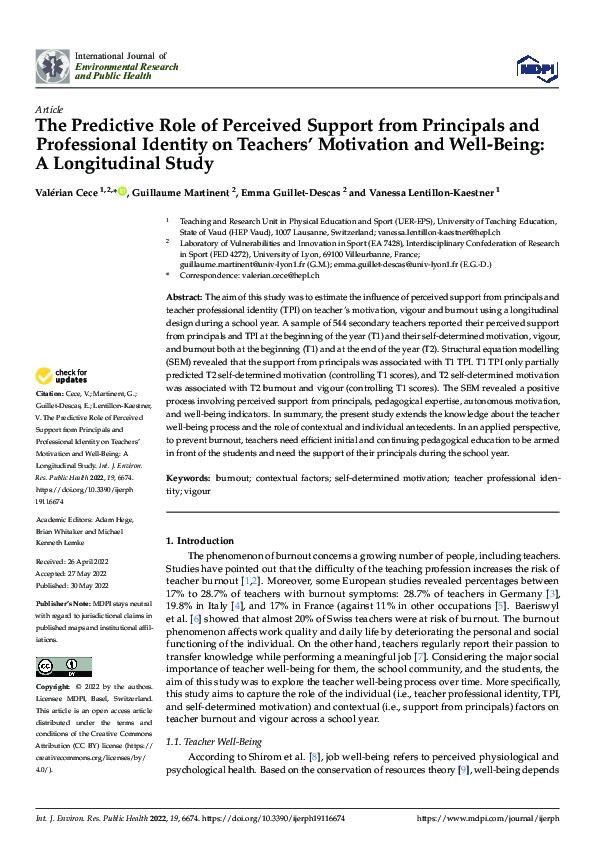 (PDF) The Predictive Role of Perceived Support from Principals and ...