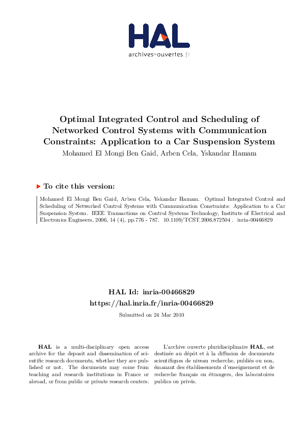 (PDF) Optimal integrated control and scheduling of networked control ...