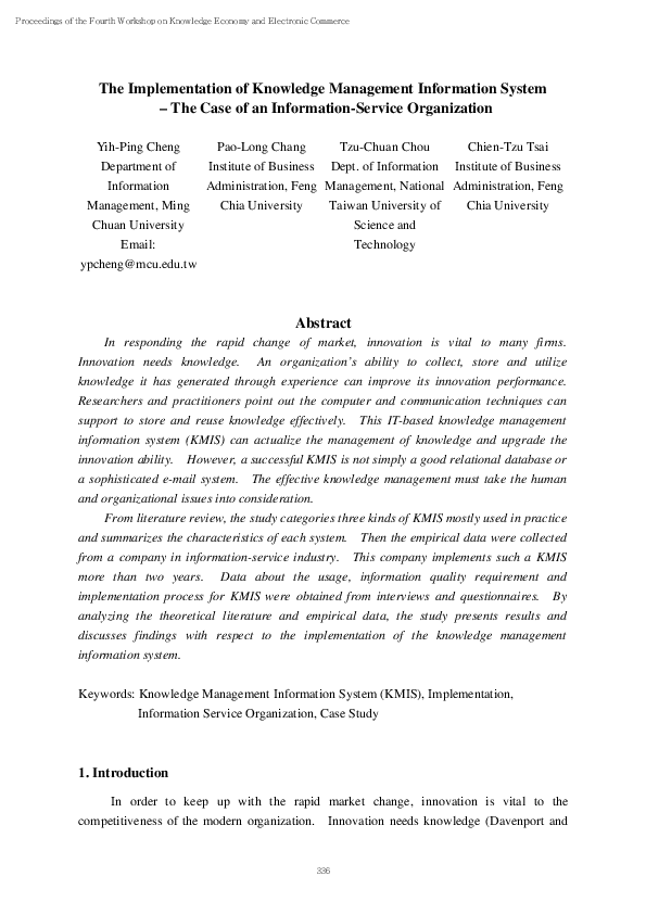 (PDF) The Implementation of Knowledge Management Information System The ...