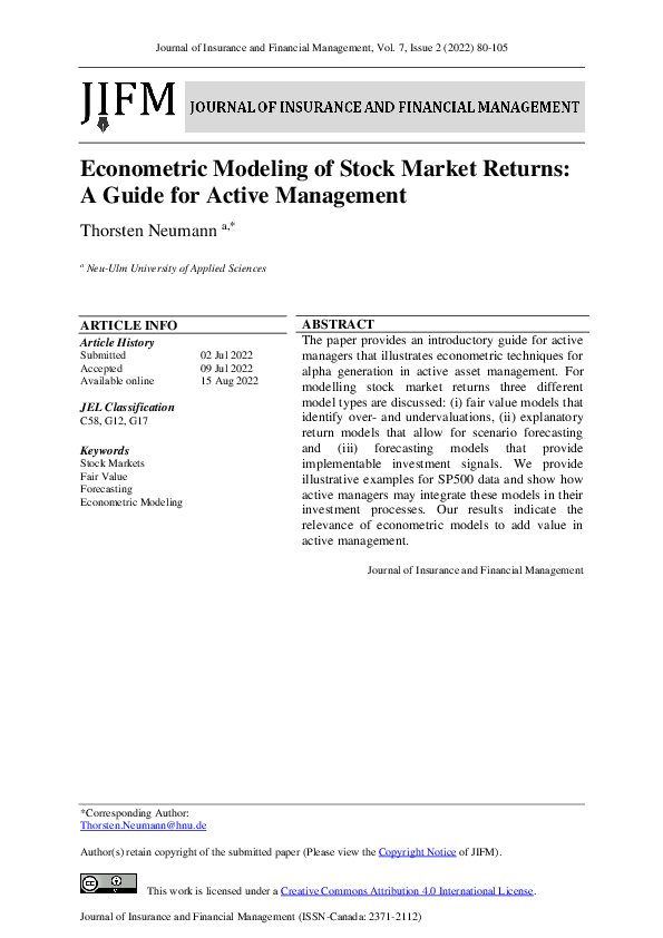 (PDF) Econometric Modeling of Stock Market Returns: A Guide for Active ...