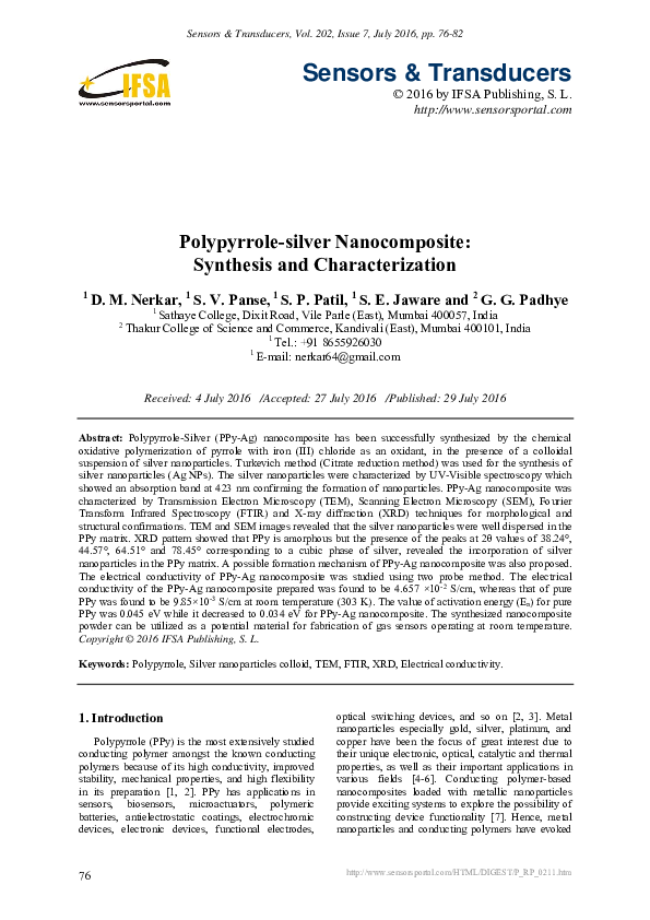 (PDF) Polypyrrolesilver Synthesis and Characterization