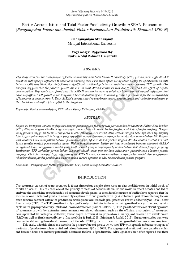 (PDF) Factor Accumulation and Total Factor Productivity Growth: ASEAN ...