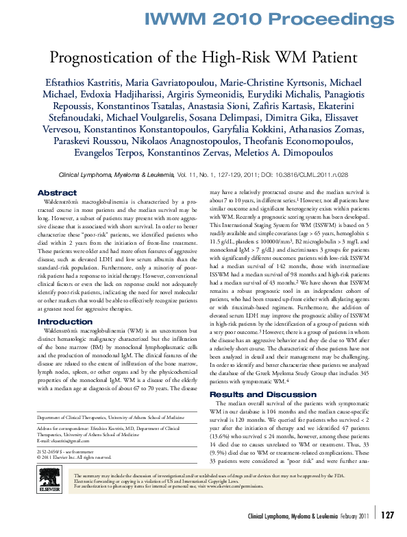 (PDF) Prognostication of the High-Risk WM Patient