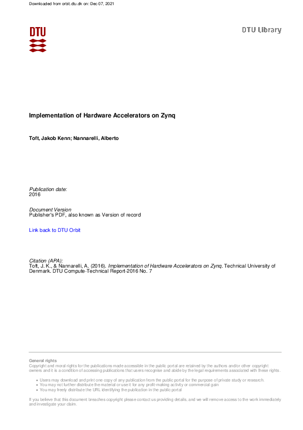 (PDF) Implementation of Hardware Accelerators on Zynq