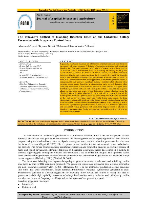 (PDF) The Innovative Method of Islanding Detection Based on the ...
