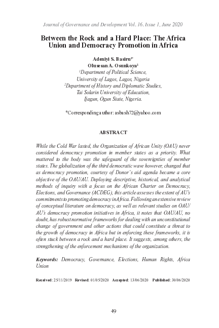 (PDF) Between the Rock and a Hard Place: The Africa Union and Democracy ...