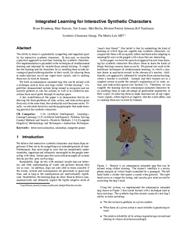 (PDF) Integrated learning for interactive synthetic characters Marc Downie Academia.edu