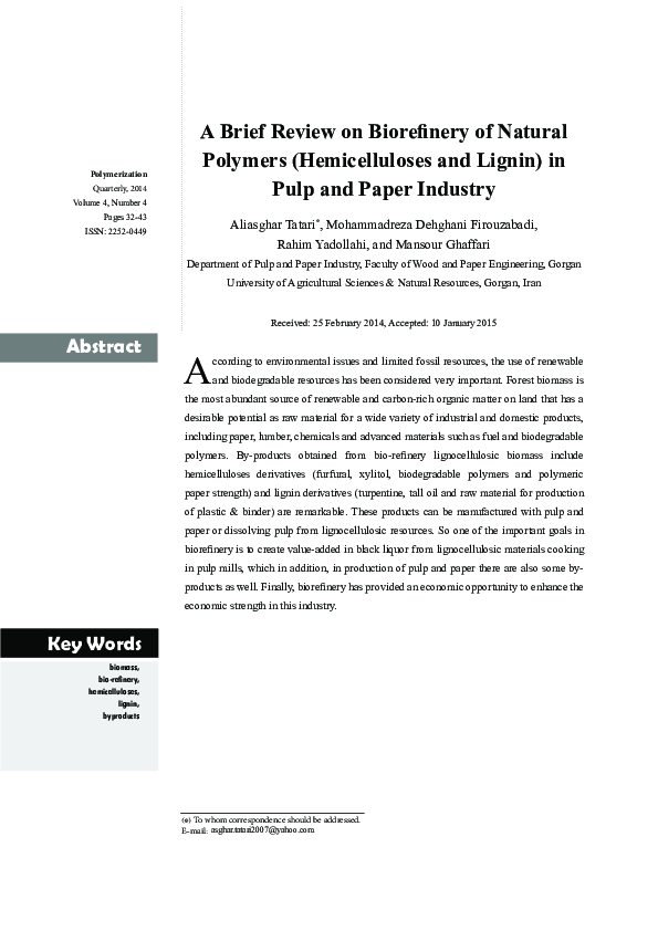 (PDF) A Brief Review on Biorefinery of Natural Polymers (Hemicelluloses