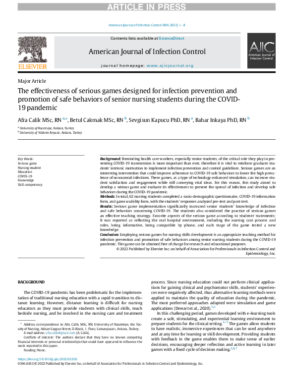 (PDF) The effectiveness of serious games designed for infection ...