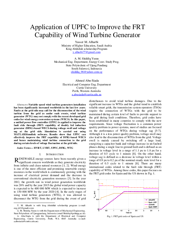 (PDF) Application of UPFC to Improve the FRT Capability of Wind Turbine Generator Shiddiq
