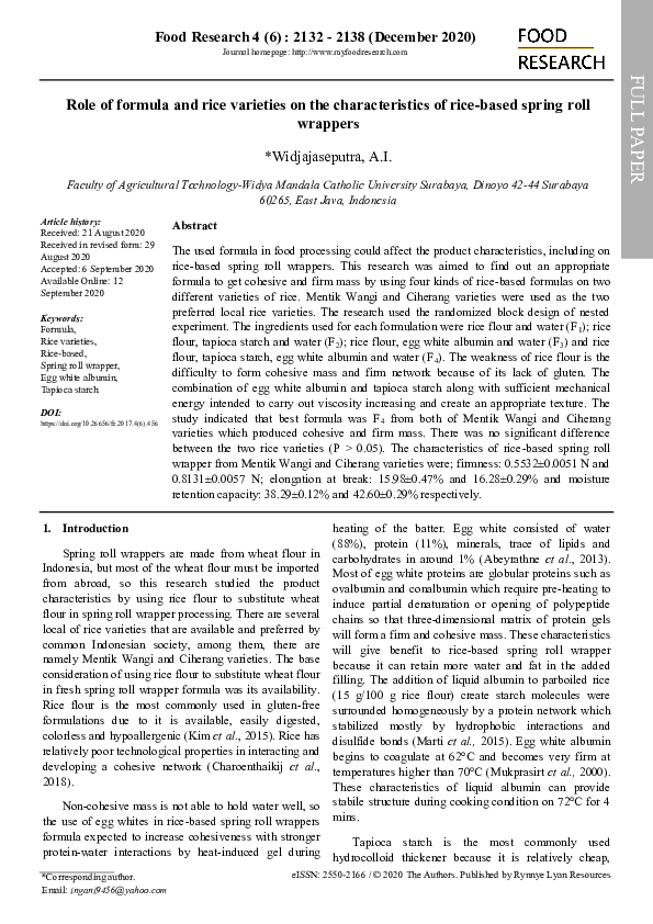 (PDF) Role of formula and rice varieties on the characteristics of rice ...