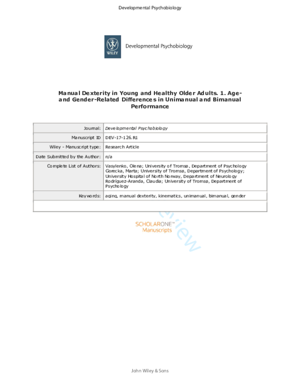 (PDF) Manual dexterity in young and healthy older adults. 1. Age- and ...