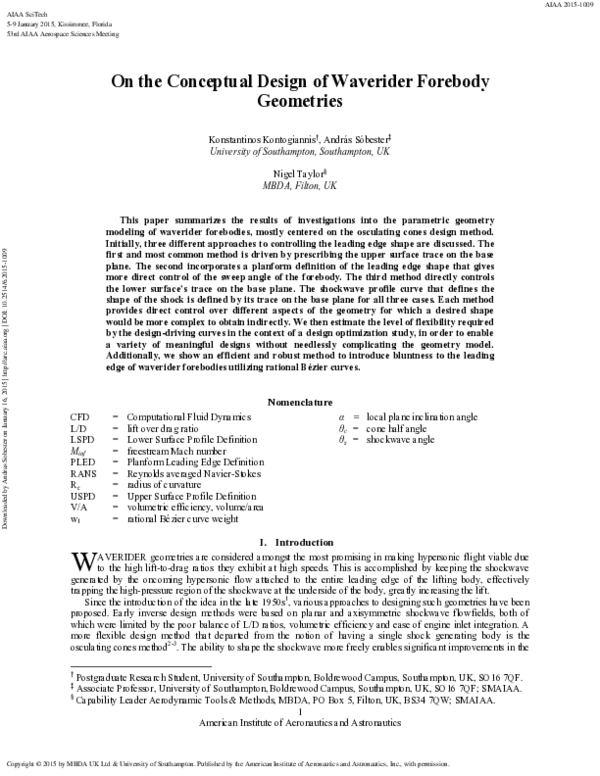 (PDF) On the Conceptual Design of Waverider Forebody Geometries