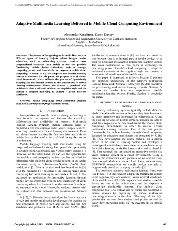 (PDF) Adaptive Multimedia Learning Delivered in Mobile Cloud Computing ...