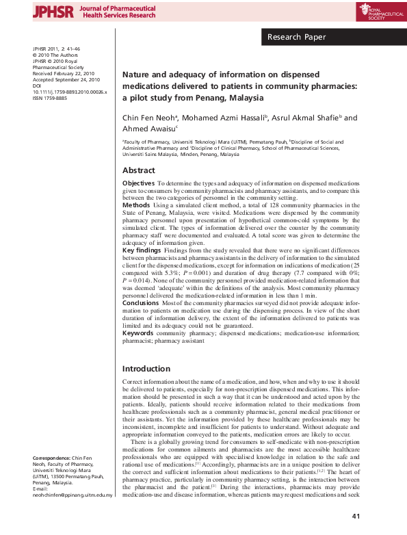 (PDF) Nature and adequacy of information on dispensed medications ...