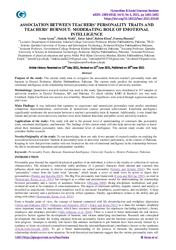 (PDF) Association Between Teachers’ Personality Traits and Teachers ...