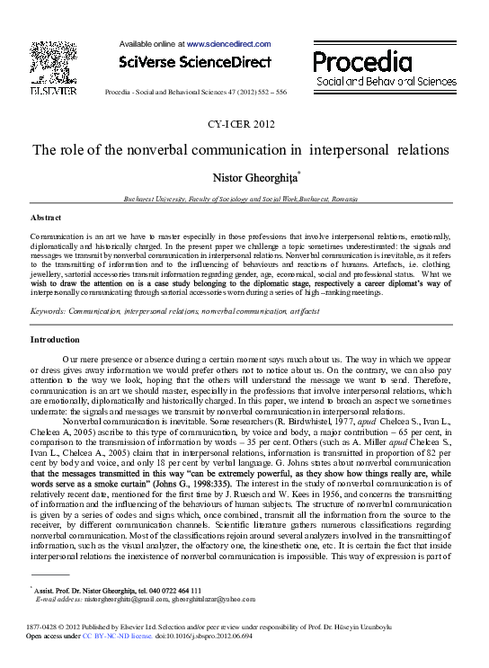(PDF) The Role of the Nonverbal Communication in Interpersonal Relations