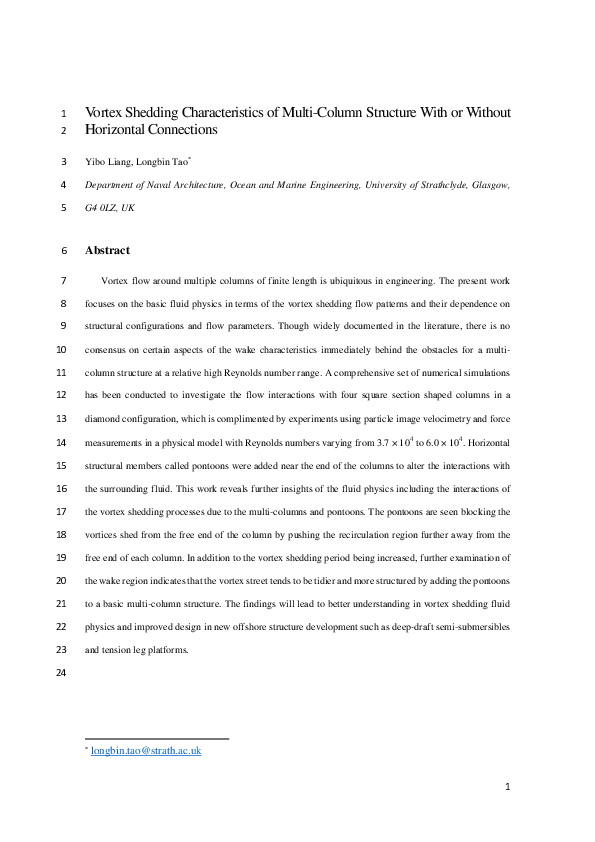 (PDF) Vortex shedding characteristics of multi-column structure with or ...