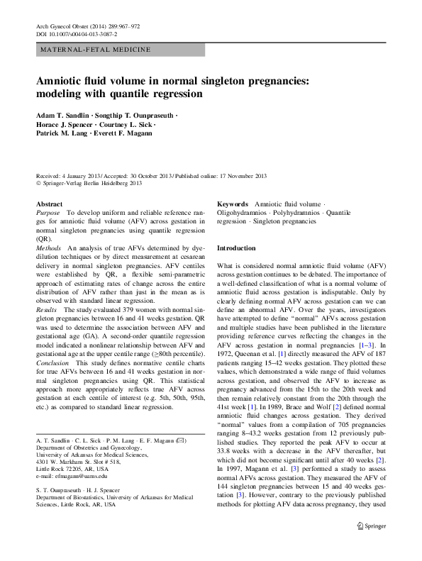 (PDF) Amniotic Fluid Volume in Normal Singleton Pregnancies