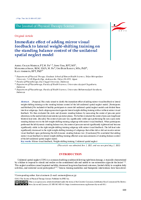 (PDF) Immediate effect of adding mirror visual feedback to lateral ...