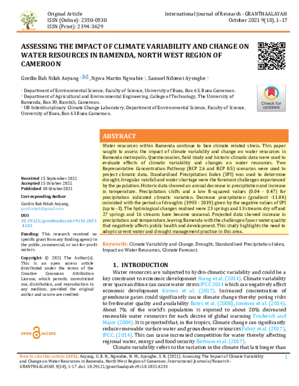 (PDF) Assessing the Impact of Climate Variability and Change on Water ...