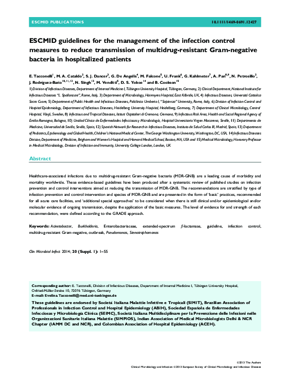 (PDF) ESCMID guidelines for the management of the infection control