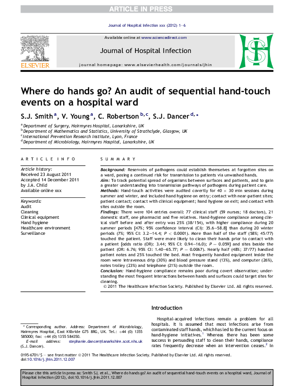 (PDF) Where do hands go? An audit of sequential hand-touch events on a ...