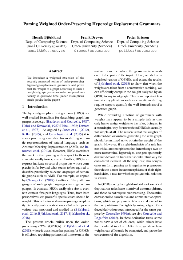 (PDF) Parsing Weighted Order-Preserving Hyperedge Replacement Grammars