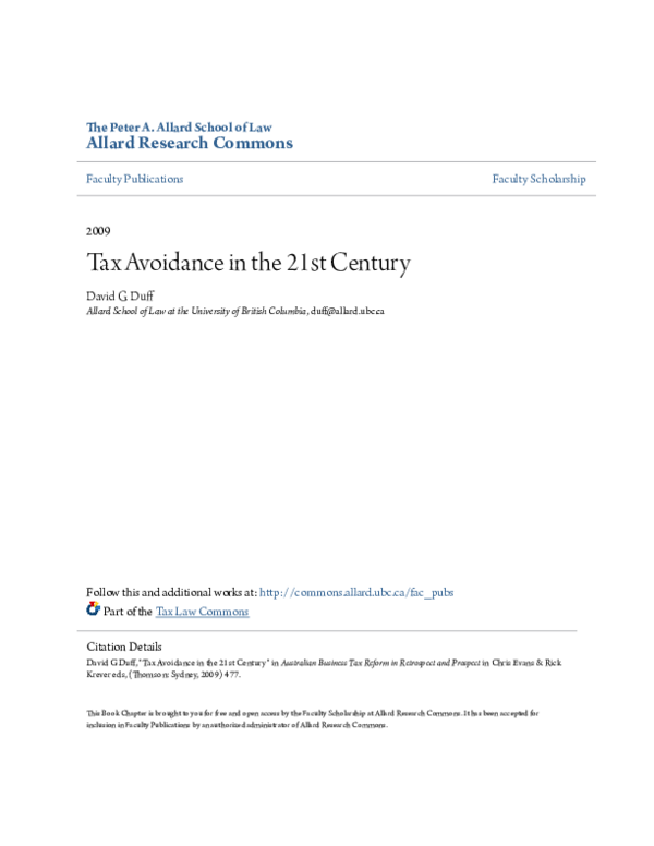 (PDF) Tax Avoidance in the 21st Century