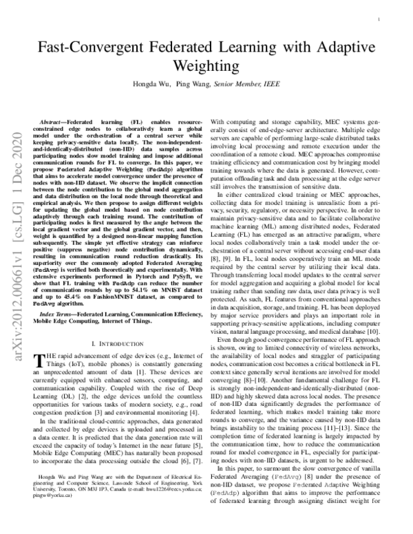 (PDF) Fast-Convergent Federated Learning With Adaptive Weighting