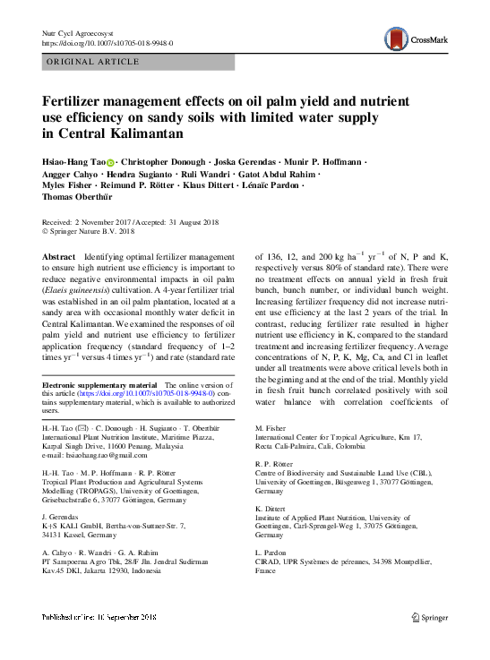 (PDF) Fertilizer management effects on oil palm yield and nutrient use ...