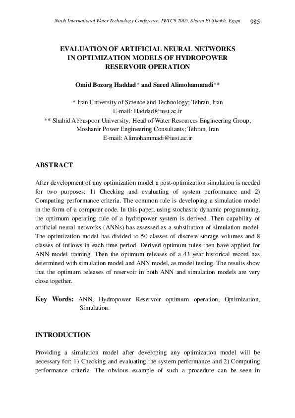 (PDF) Evaluation of Artificial Neural Networks in Optimization Models ...