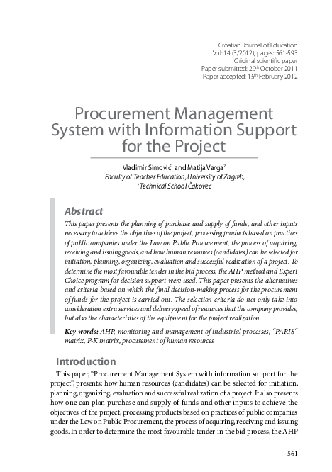 (PDF) Procurement Management System with Information Support for the ...