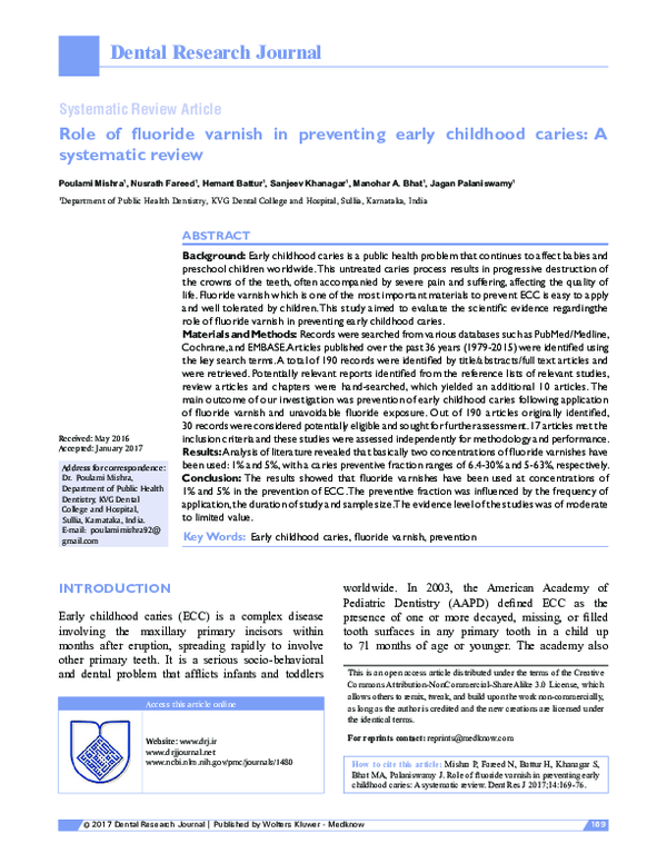 (PDF) Role of fluoride varnish in preventing early childhood caries A systematic review