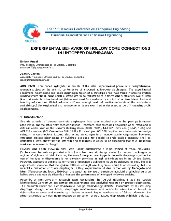 (PDF) Experimental Behavior of Hollow Core Connections in Untopped ...