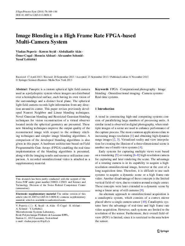 (PDF) Image Blending in a High Frame Rate FPGA-based Multi-Camera System
