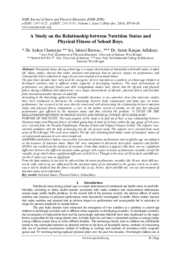 (PDF) A Study on the Relationship between Nutrition Status and Physical ...