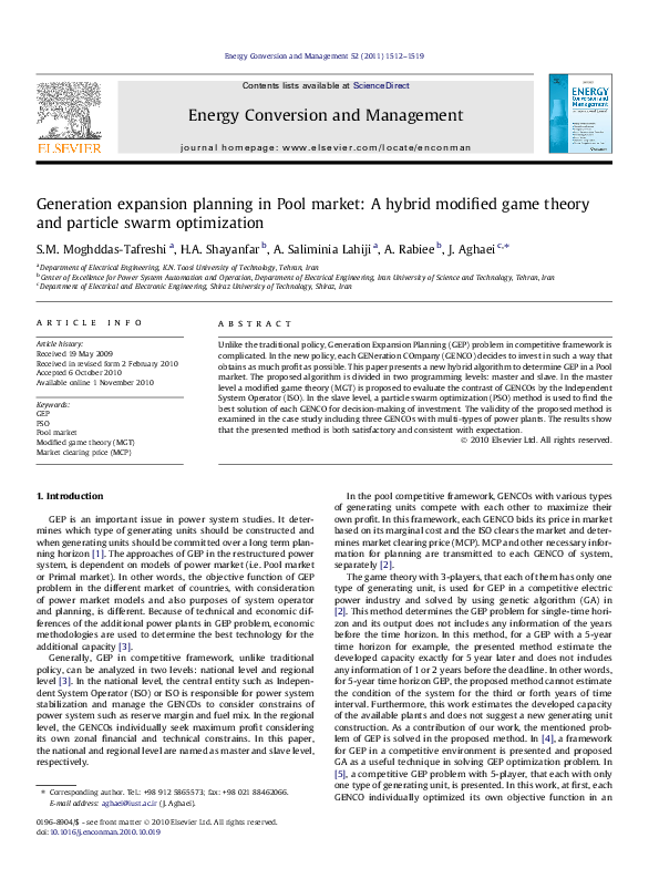 (PDF) Generation Expansion Planning in pool market: A hybrid modified ...