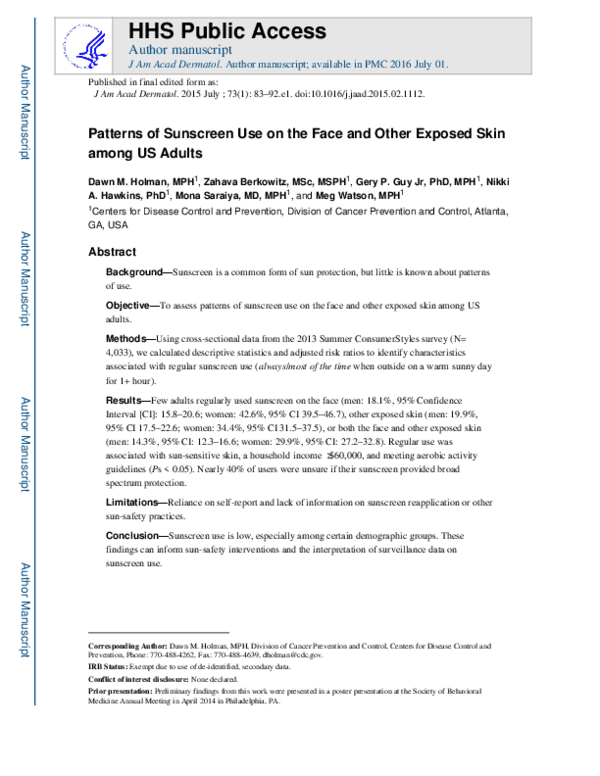 (PDF) Patterns of sunscreen use on the face and other exposed skin ...